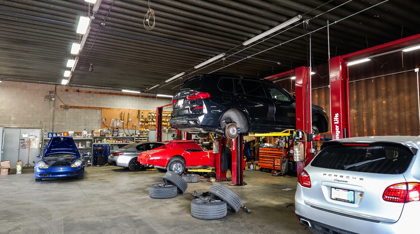 Inside the Madison Motorsports shop with vehicles on lifts
