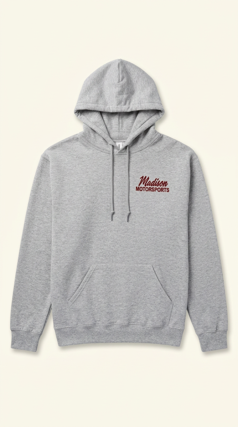 Gray Madison Motorsports pullover hoodie